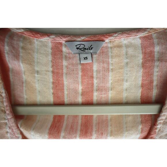 RAILS Women's Sz XS Mira Apricot Stripe Linen Blend Sleeveless Peplum Top - Picture 3 of 7